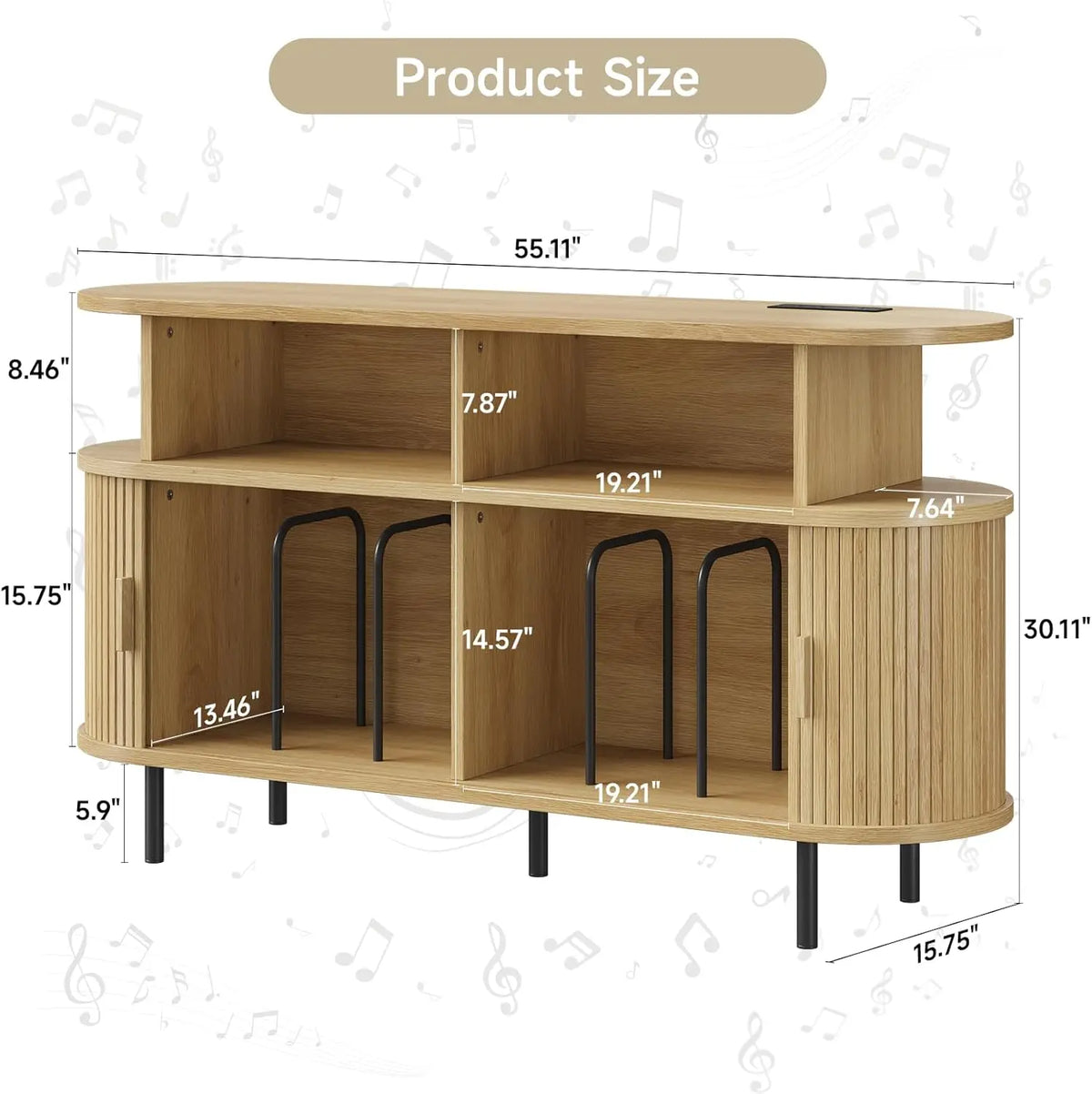 55-Inch Record Player Stand with Charging Station