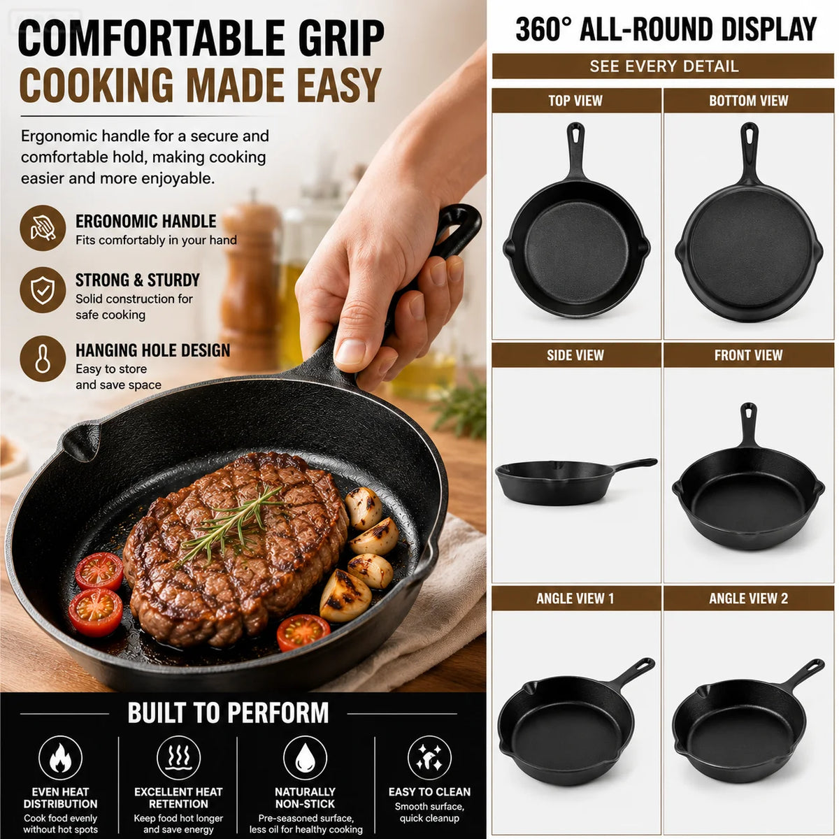 3-Piece Cast Iron Skillet Set