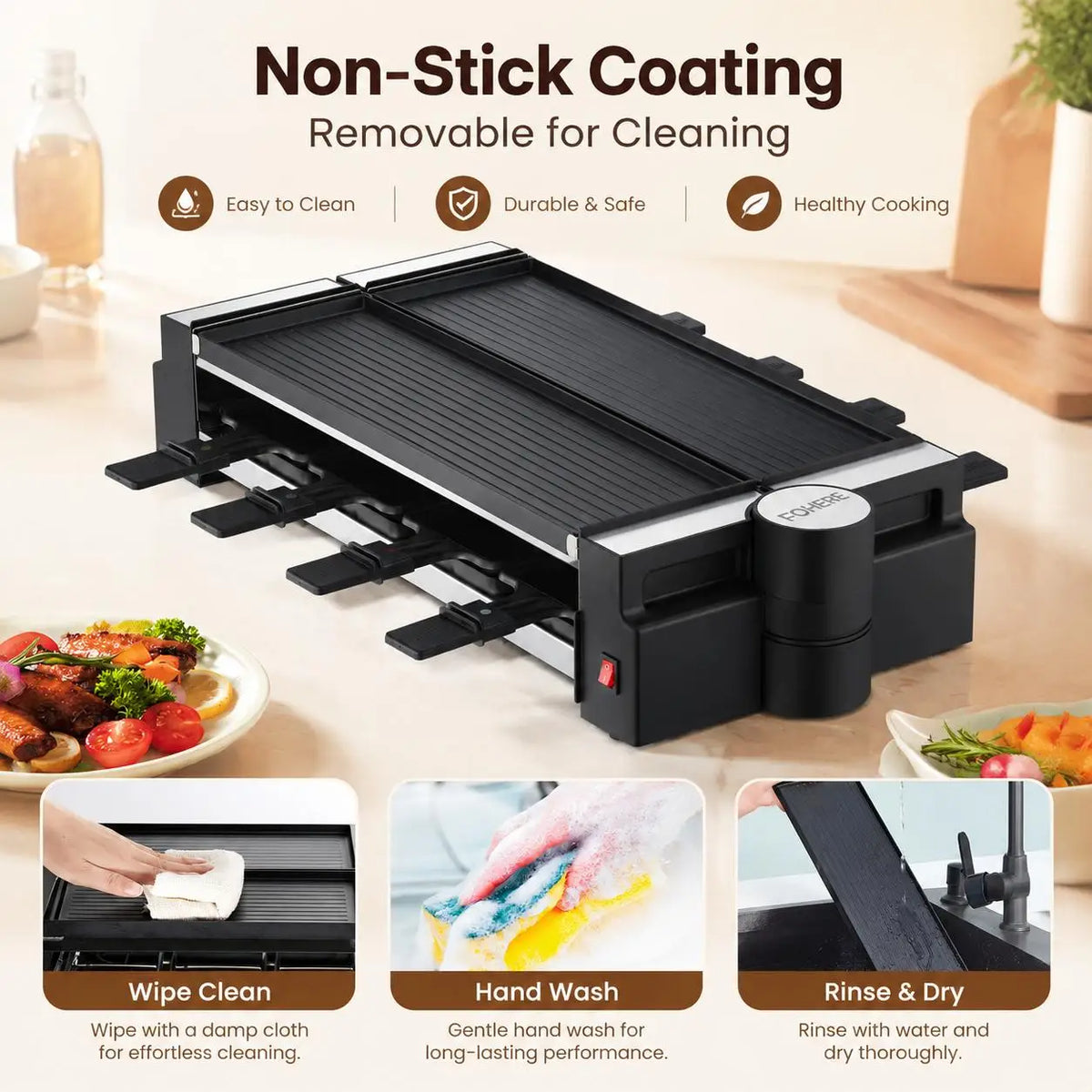 Rotating Raclette Grill with 8 Pans