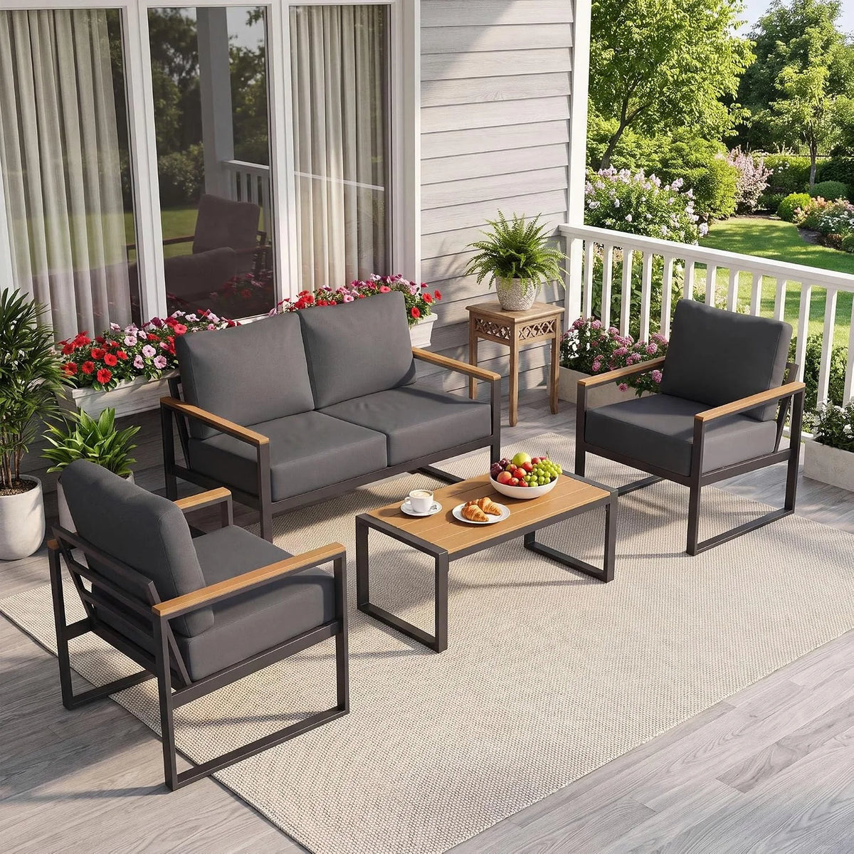 4-Piece Wicker Patio Conversation Set