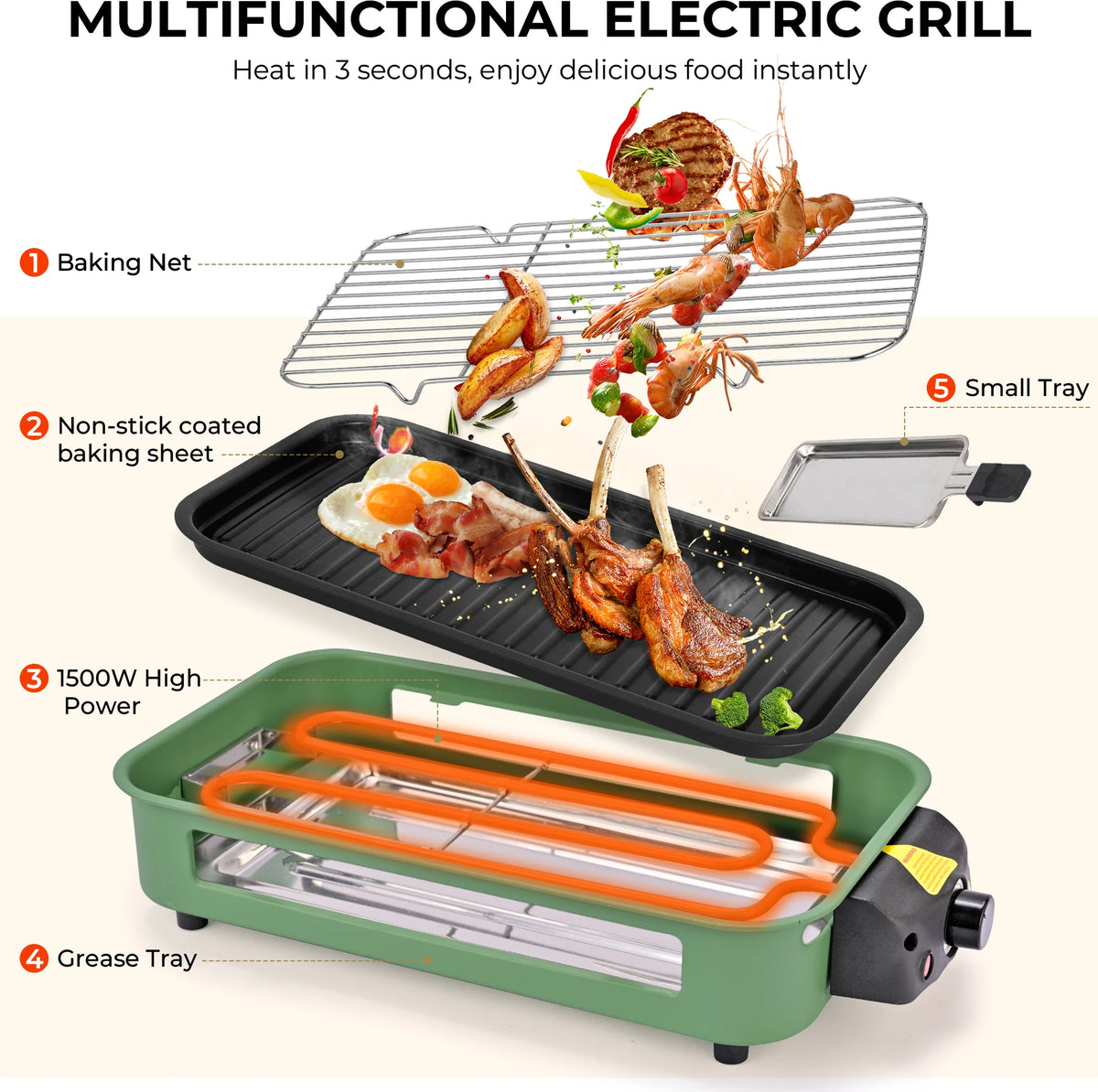 Electric Grill with Removable Griddle
