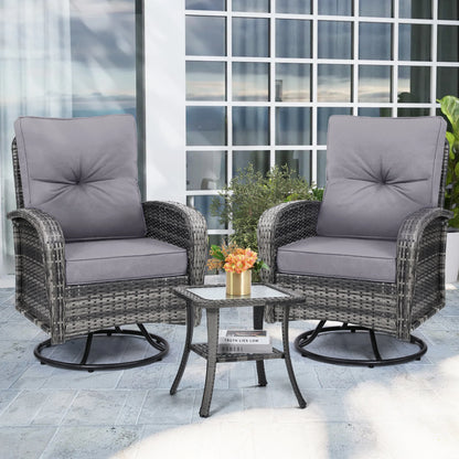 Swivel Wicker Chair and Side Table Set