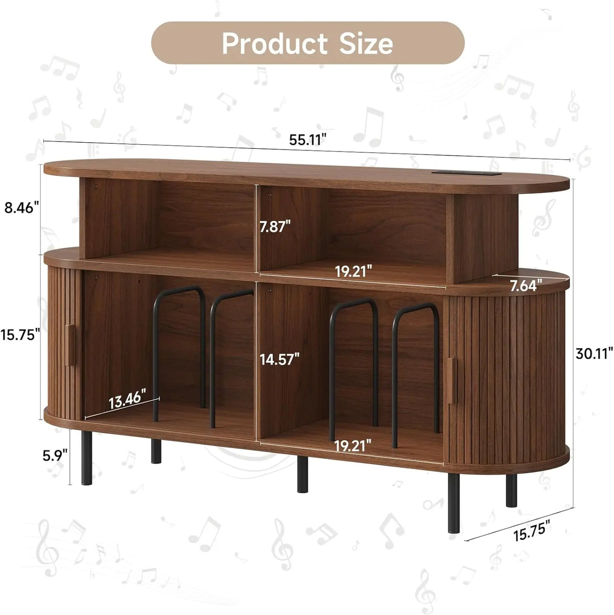 55-Inch Record Player Stand with Charging Station