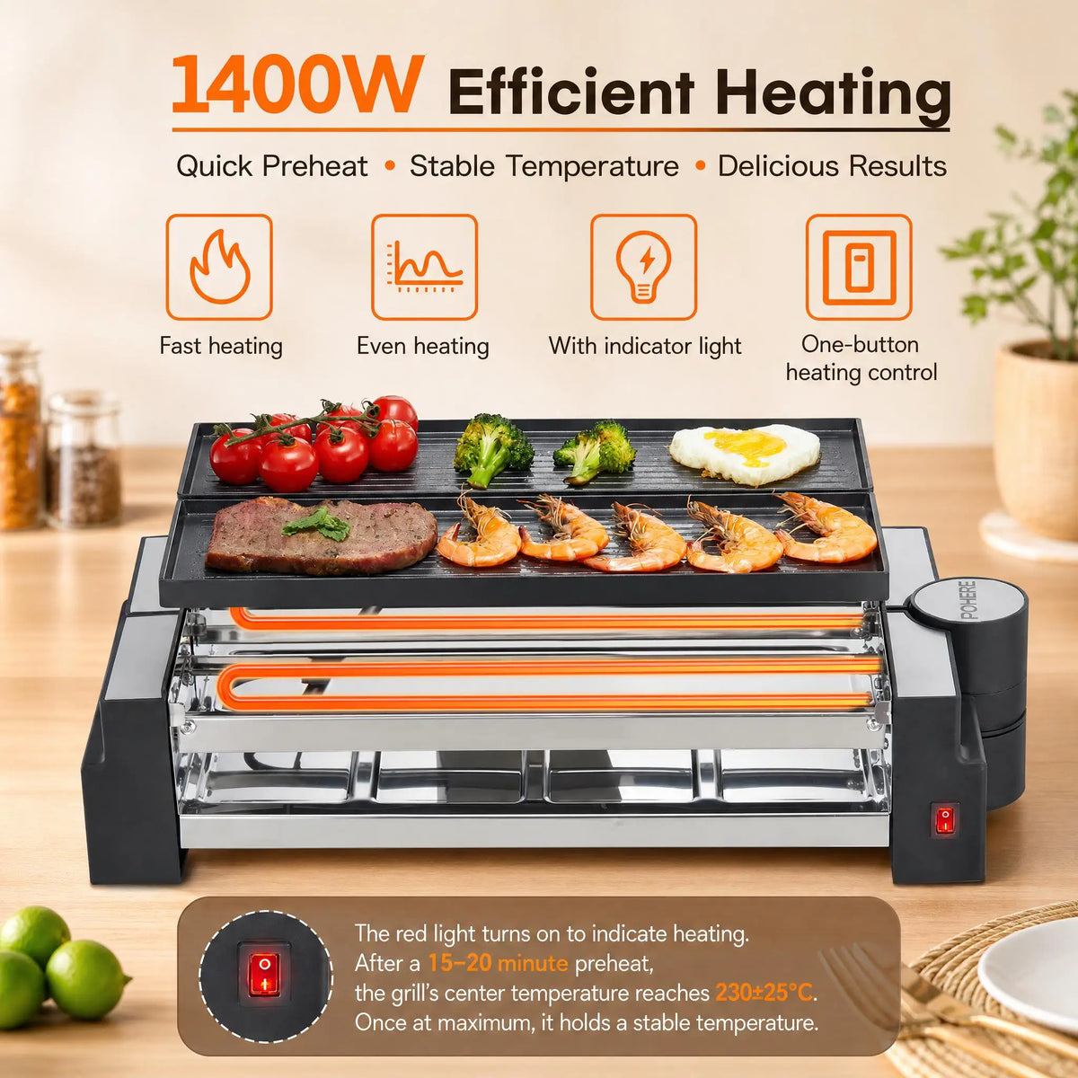 Rotating Raclette Grill with 8 Pans