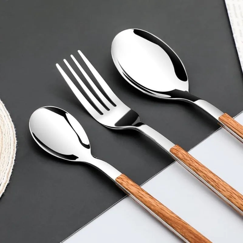 24-Piece Wood-Grain Handle Cutlery Set