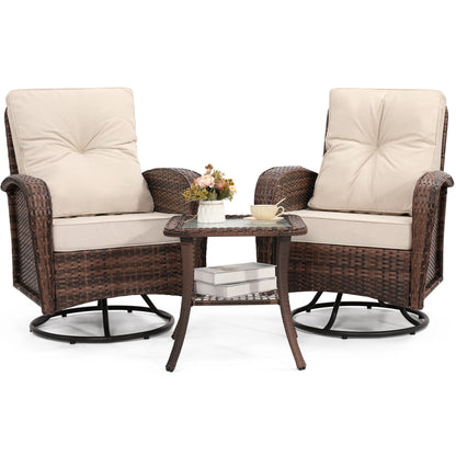 Swivel Wicker Chair and Side Table Set