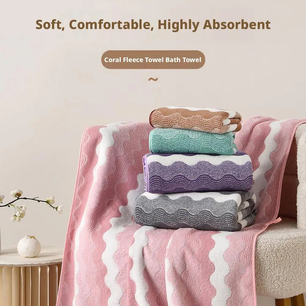 Oversized Striped Coral Fleece Bath Towel
