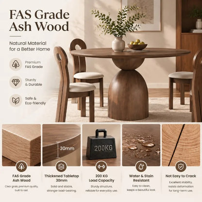 Solid Ash Wood Round Dining Table