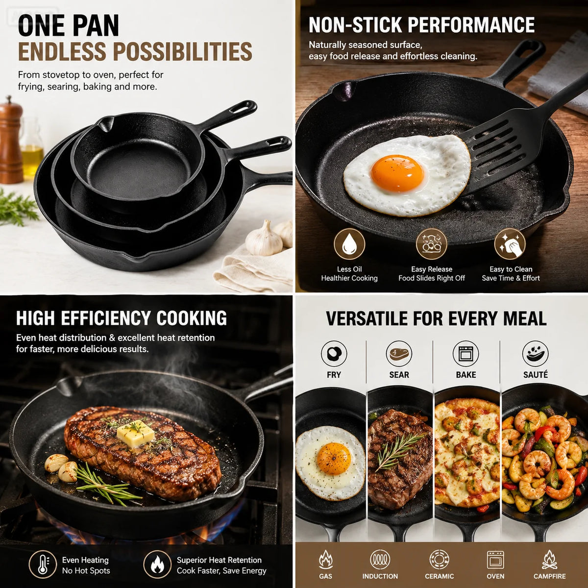 3-Piece Cast Iron Skillet Set