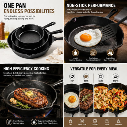 3-Piece Cast Iron Skillet Set