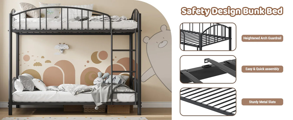 Cama de cama doble de metal con escalera