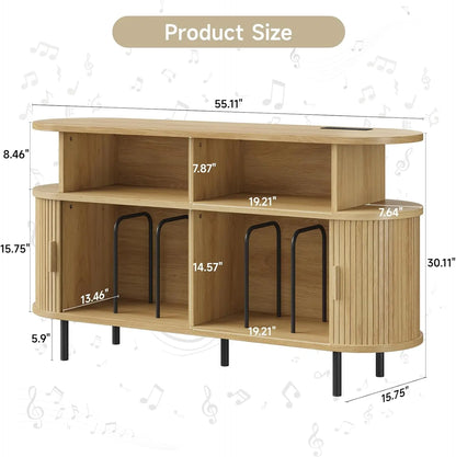 55-Inch Record Player Stand with Charging Station
