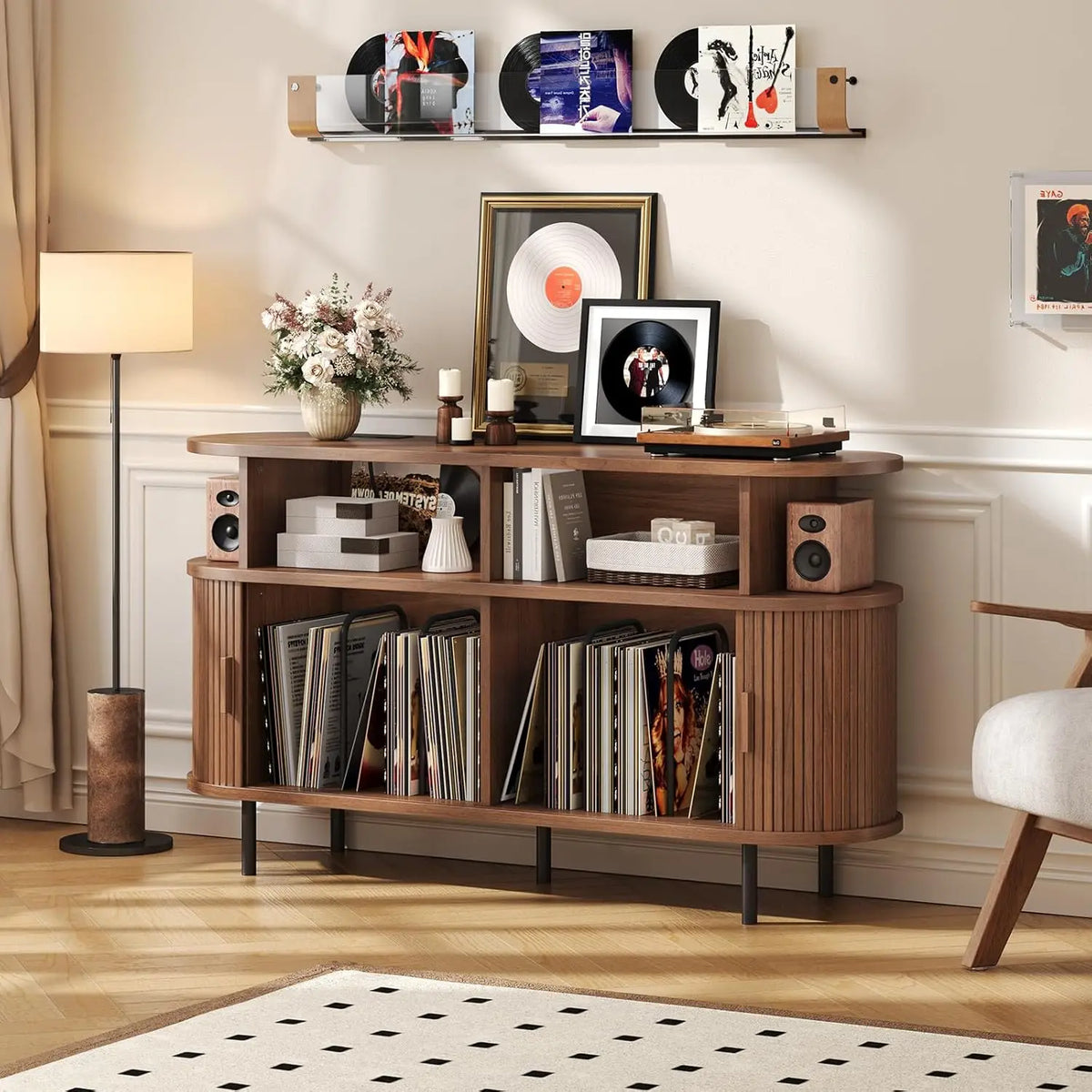 55-Inch Record Player Stand with Charging Station