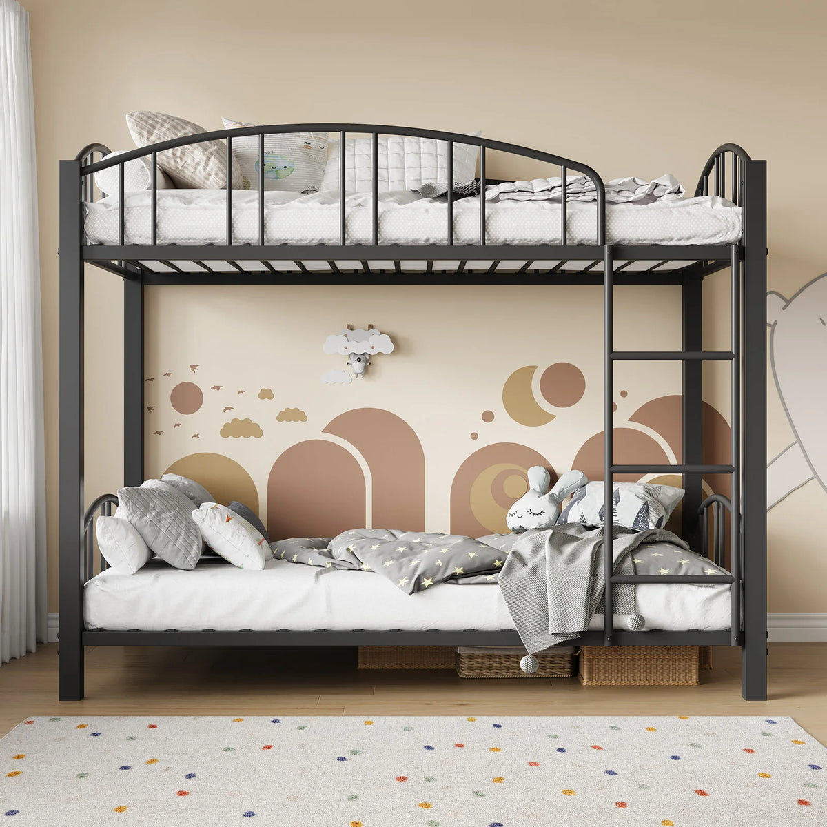 Cama de cama doble de metal con escalera