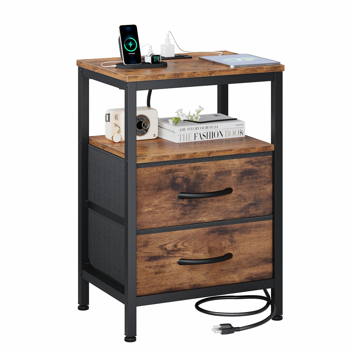 2-Drawer Nightstand con Charging Station