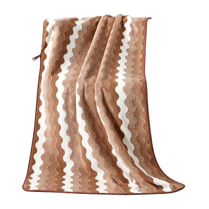 Oversized Striped Coral Fleece Bath Towel