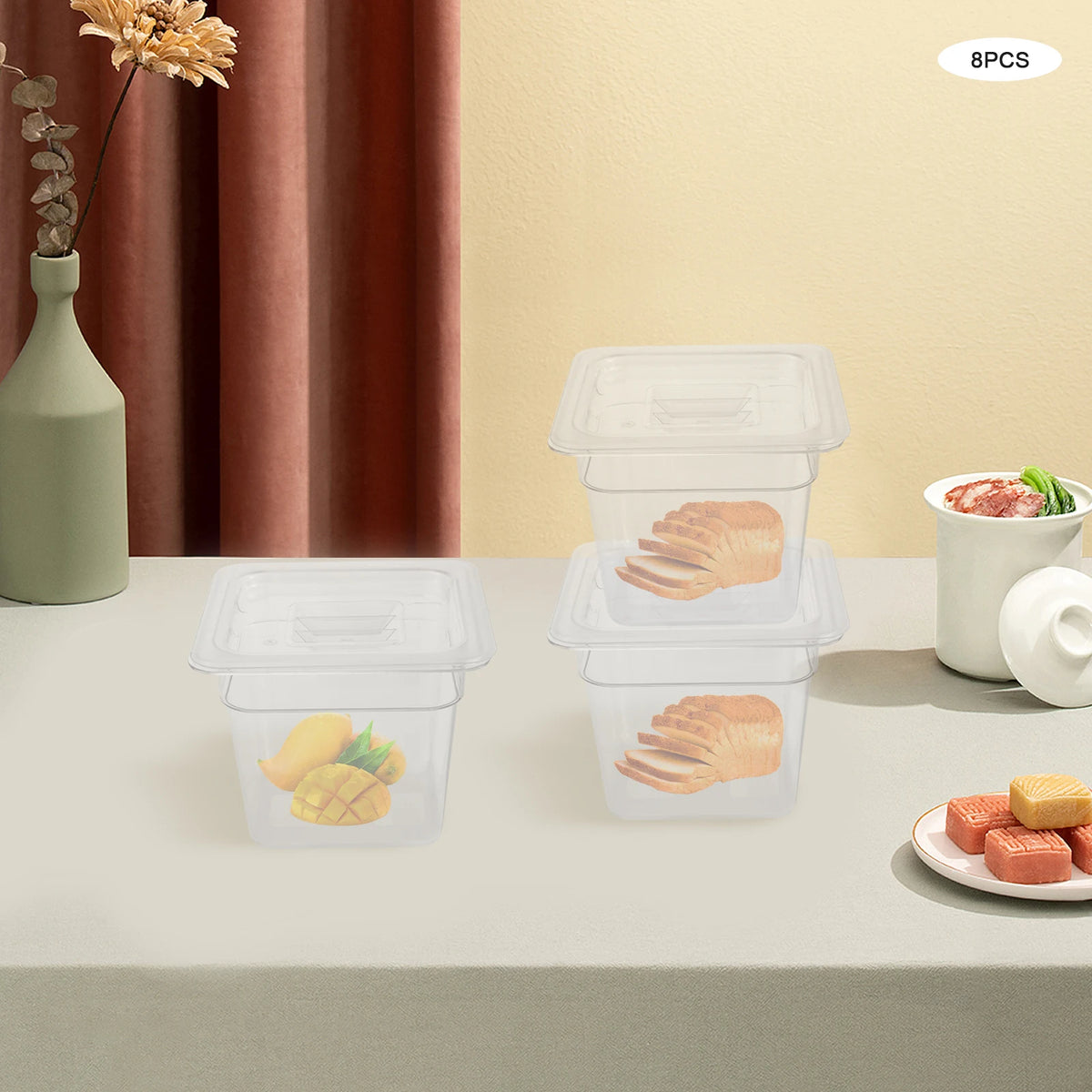 8-Pack Acrylic Food Storage Pans with Lids