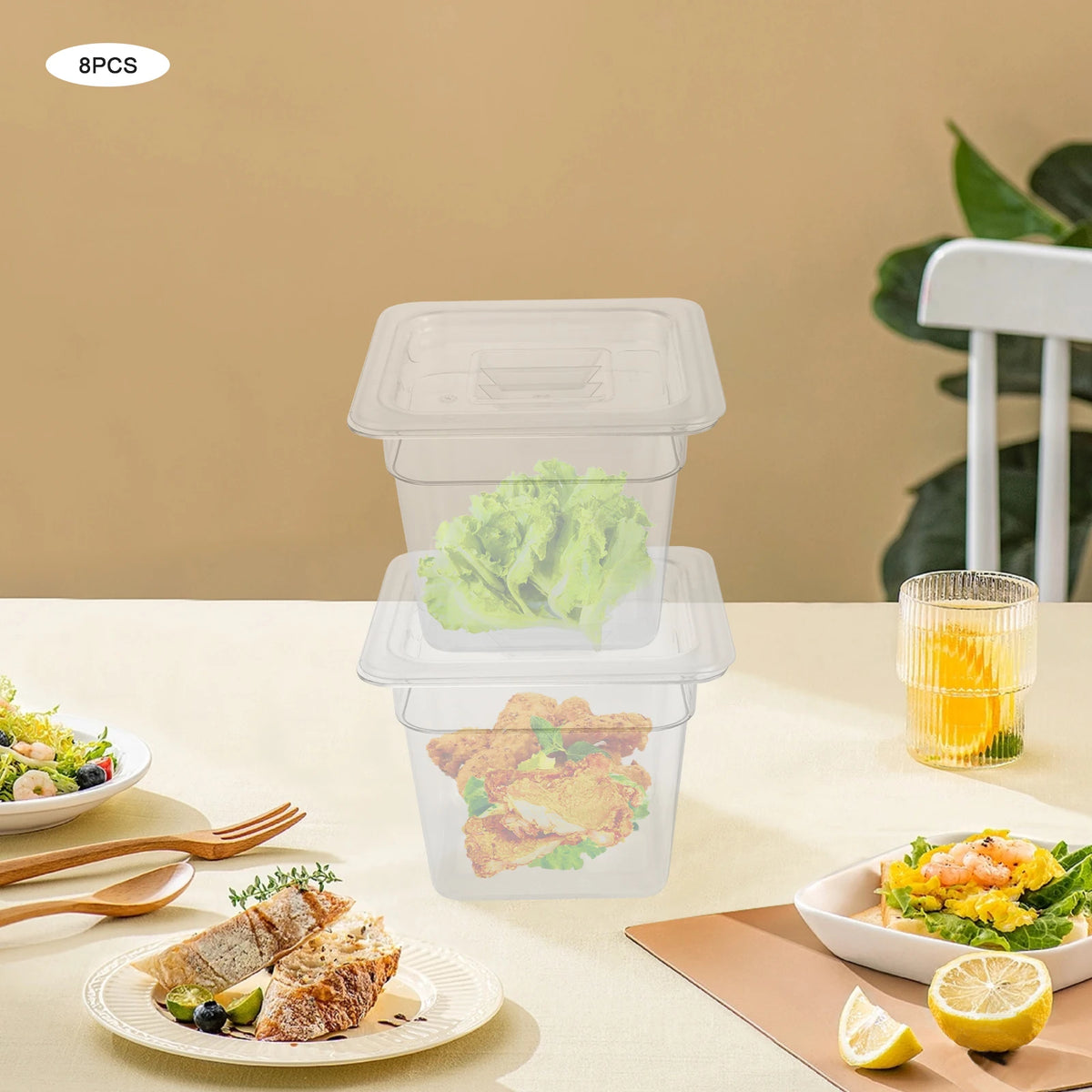 8-Pack Acrylic Food Storage Pans with Lids