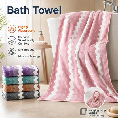 Oversized Striped Coral Fleece Bath Towel