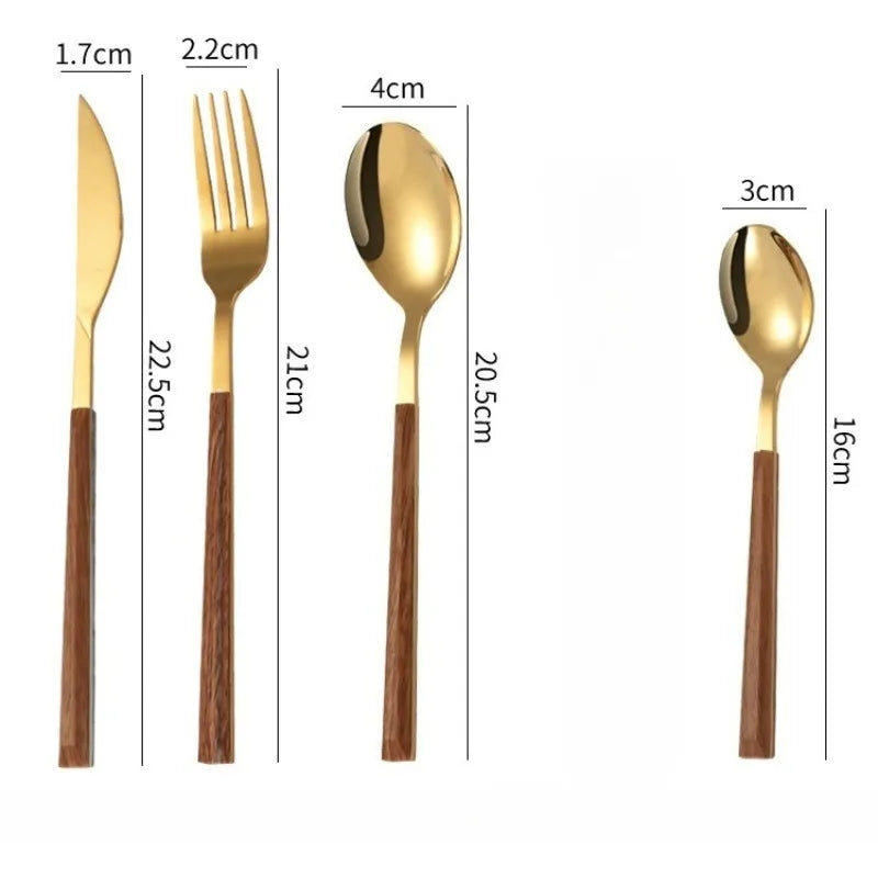 24-Piece Wood-Grain Handle Cutlery Set