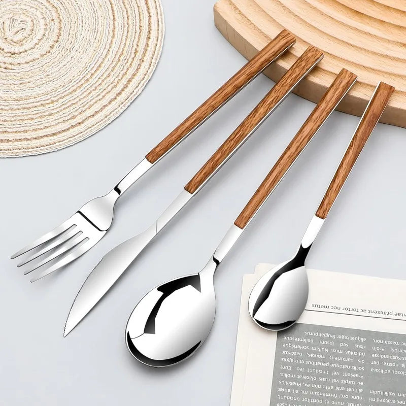 24-Piece Wood-Grain Handle Cutlery Set