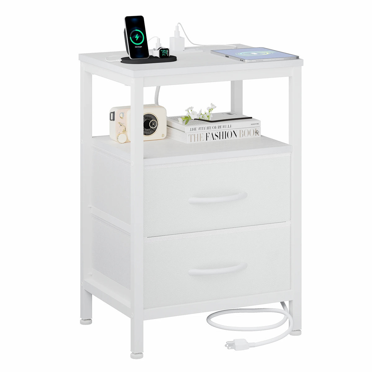2-Drawer Nightstand con Charging Station