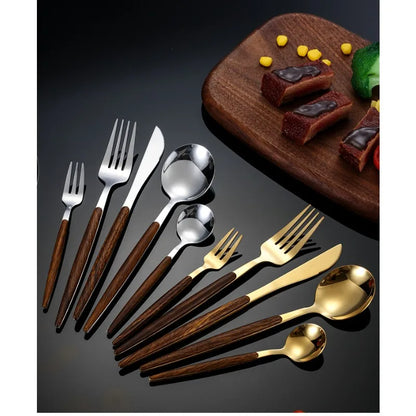24-Piece Wood-Grain Handle Cutlery Set