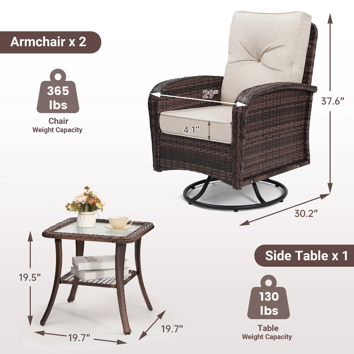 Swivel Wicker Chair and Side Table Set