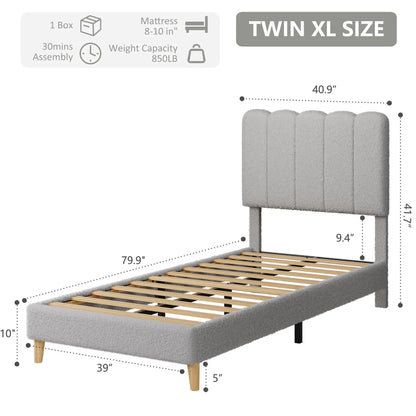 Twin XL Upholstered Bed Frame with Wave Headboard