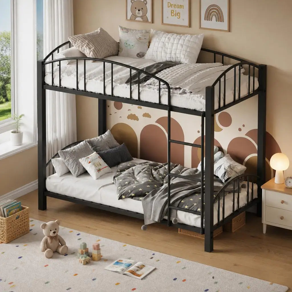 Cama de cama doble de metal con escalera