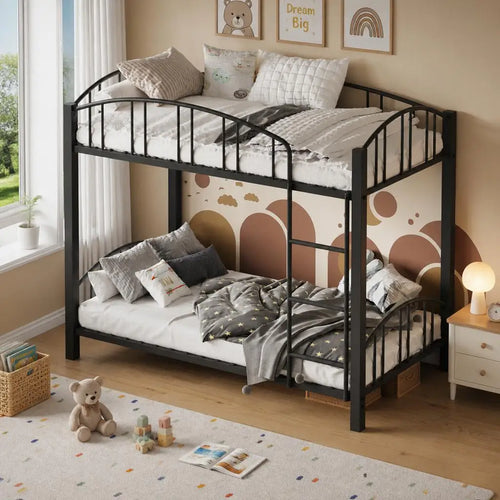 Cama de cama doble de metal con escalera