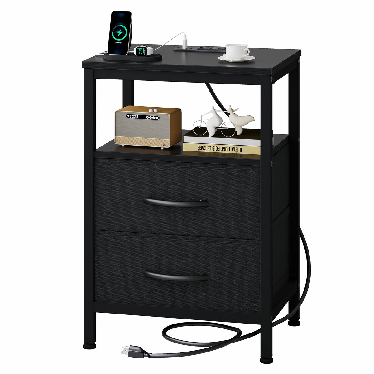 2-Drawer Nightstand con Charging Station