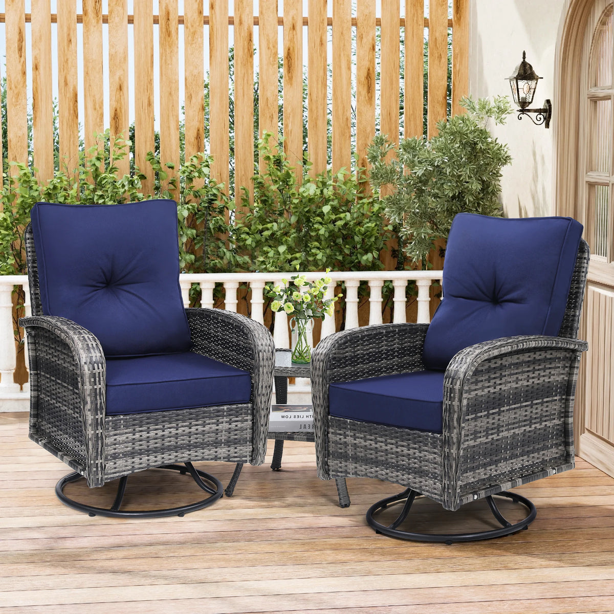 Swivel Wicker Chair and Side Table Set