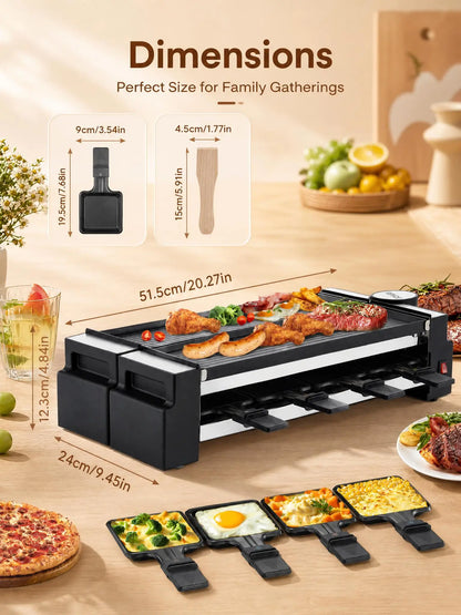 Rotating Raclette Grill with 8 Pans