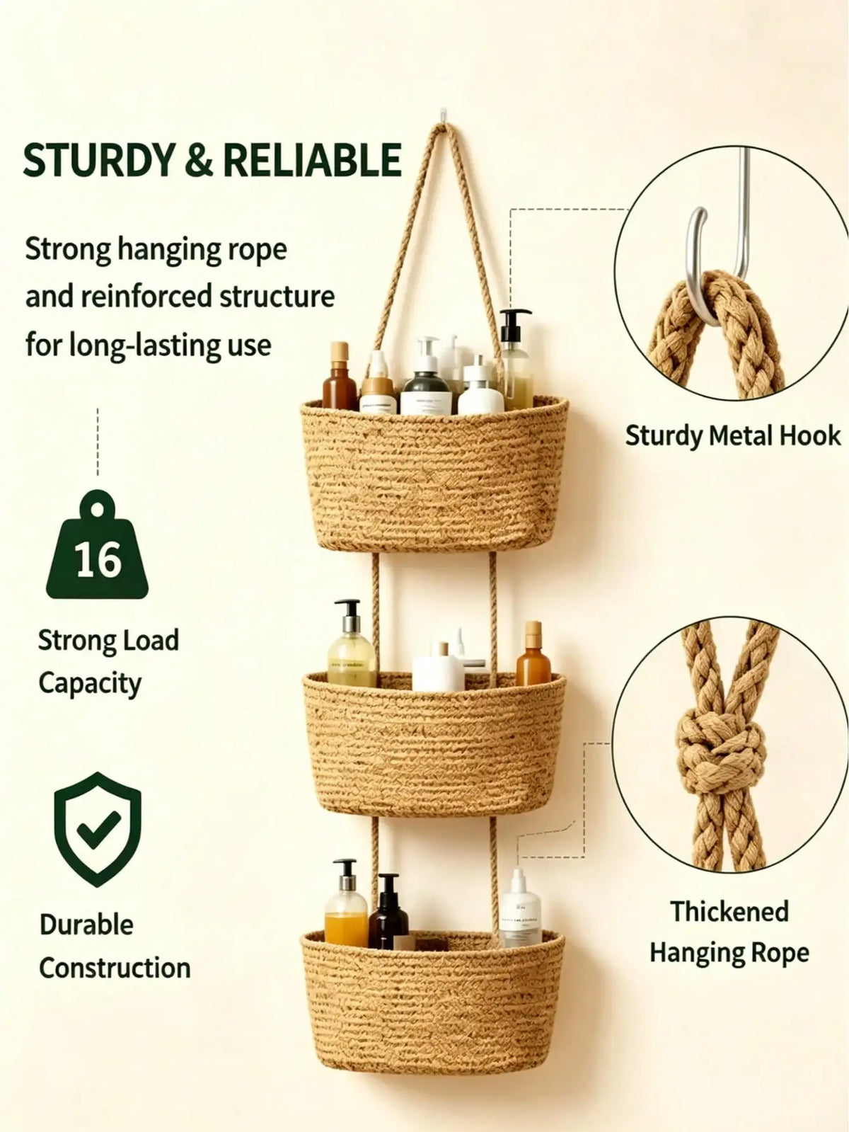 14-Inch Three-Tier Hanging Storage Basket