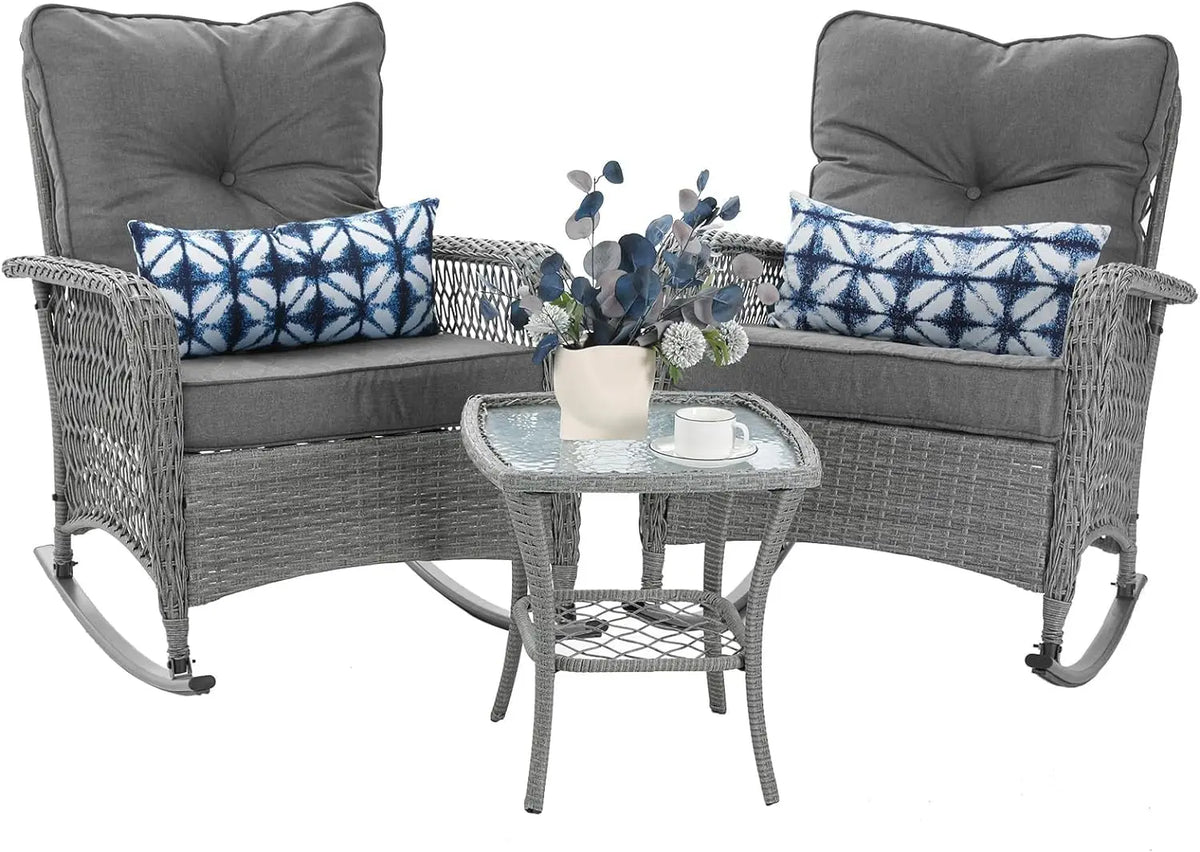 3-Piece Wicker Rocking Bistro Set
