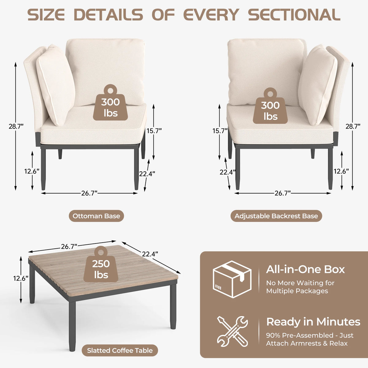 5-in-1 Patio Loveseat Set with Coffee Table