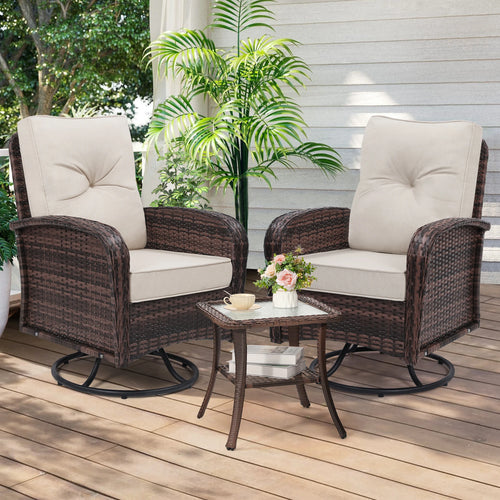 Swivel Wicker Chair and Side Table Set