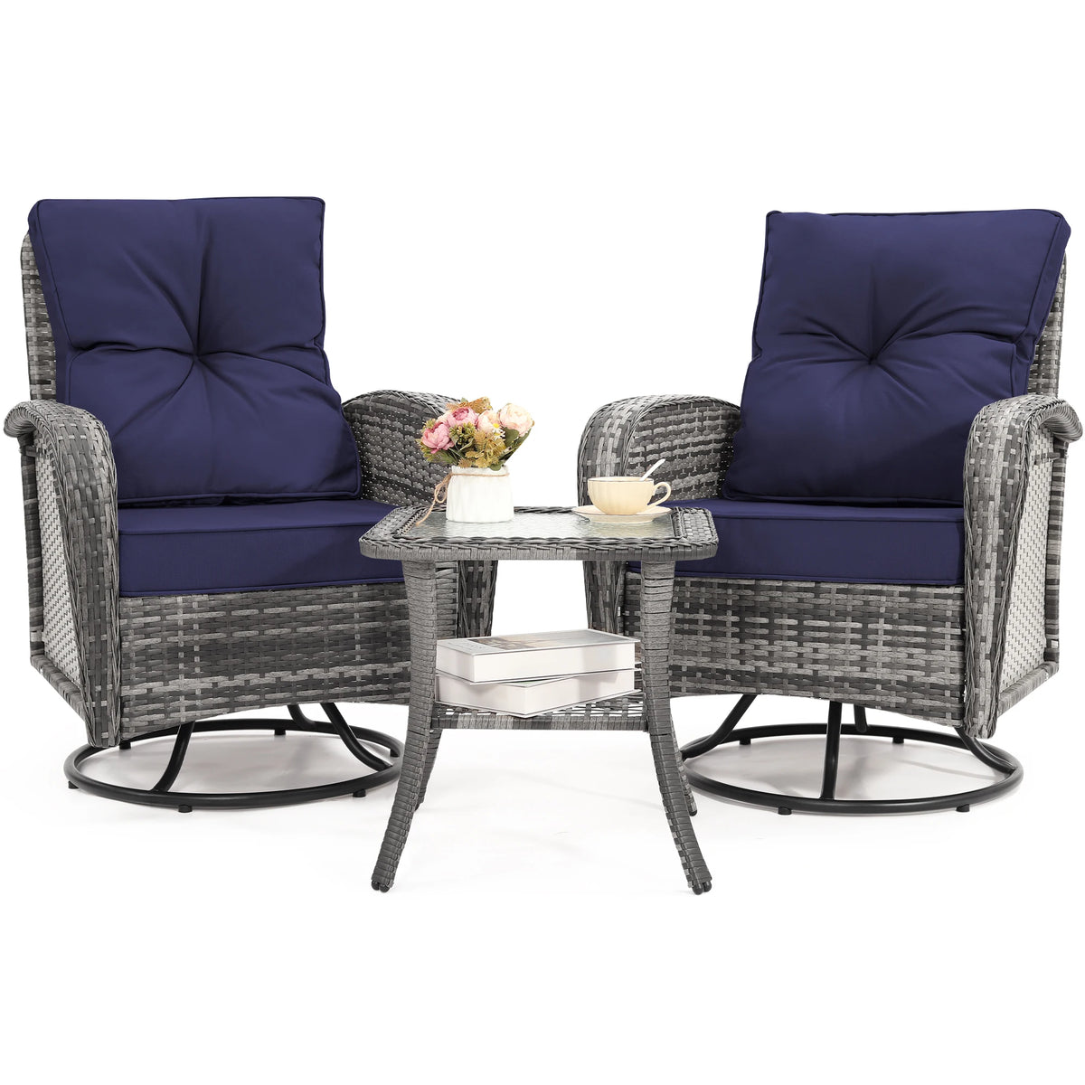 Swivel Wicker Chair and Side Table Set