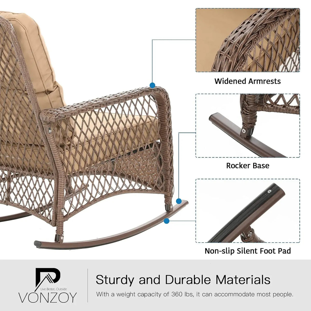 3-Piece Wicker Rocking Bistro Set
