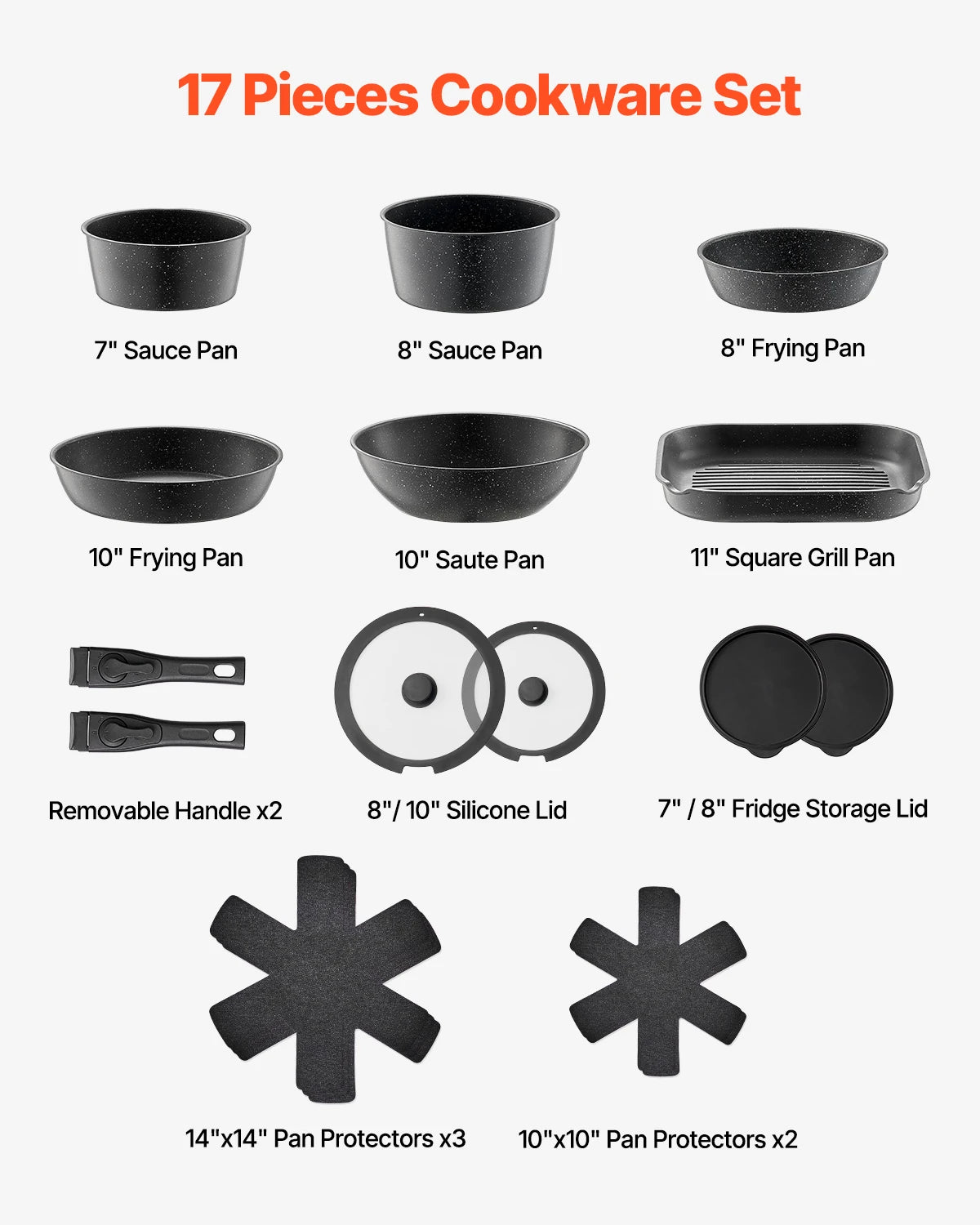 17-Piece Granite Nonstick Cookware Set