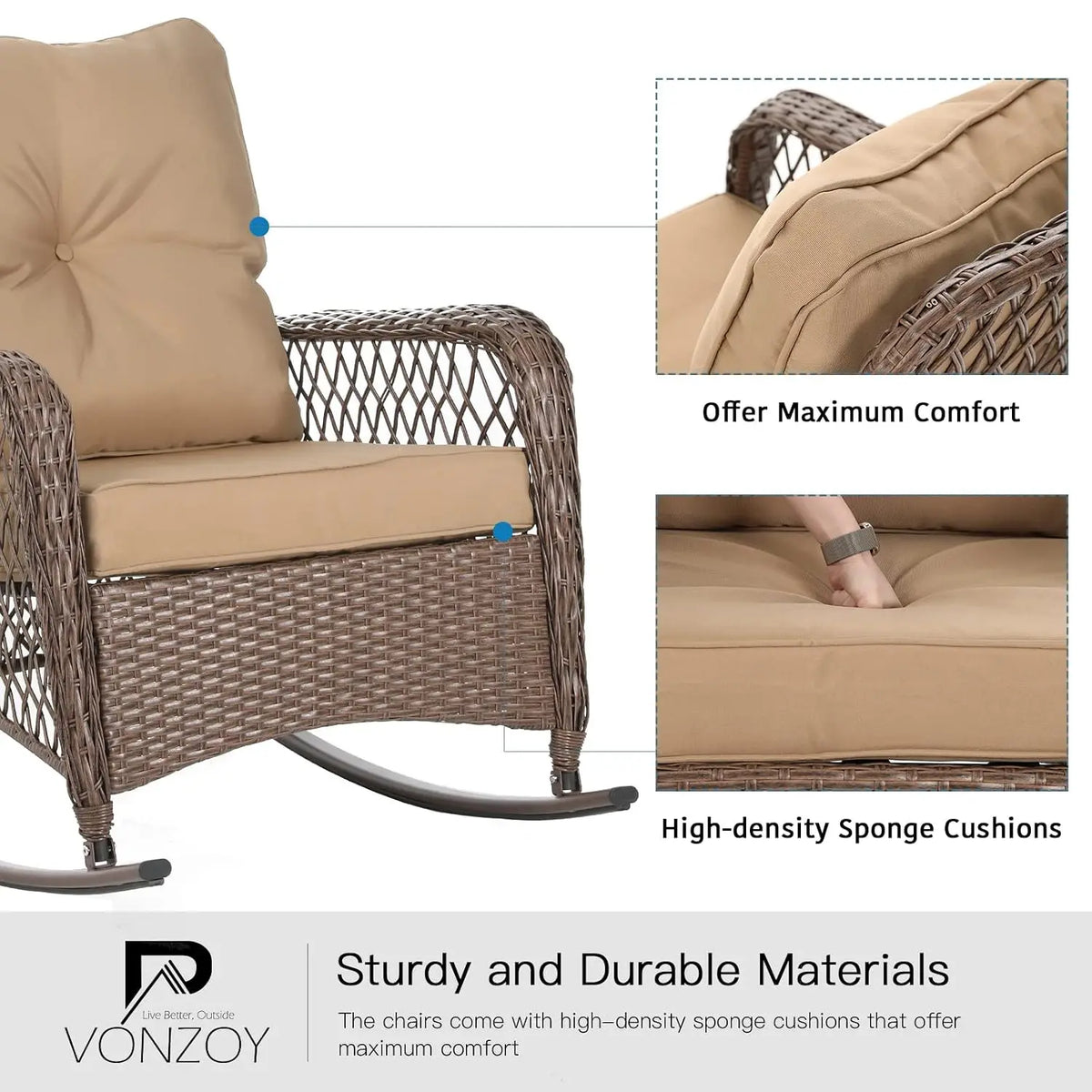 3-Piece Wicker Rocking Bistro Set
