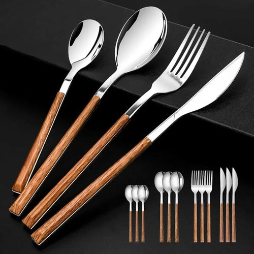 24-Piece Wood-Grain Handle Cutlery Set