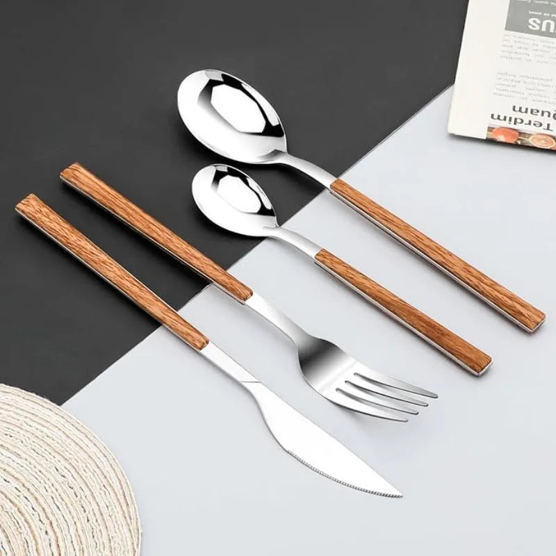24-Piece Wood-Grain Handle Cutlery Set