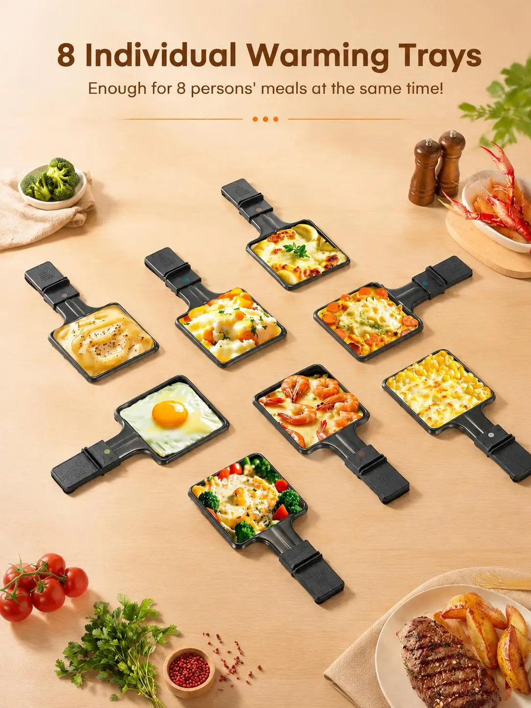 Rotating Raclette Grill with 8 Pans