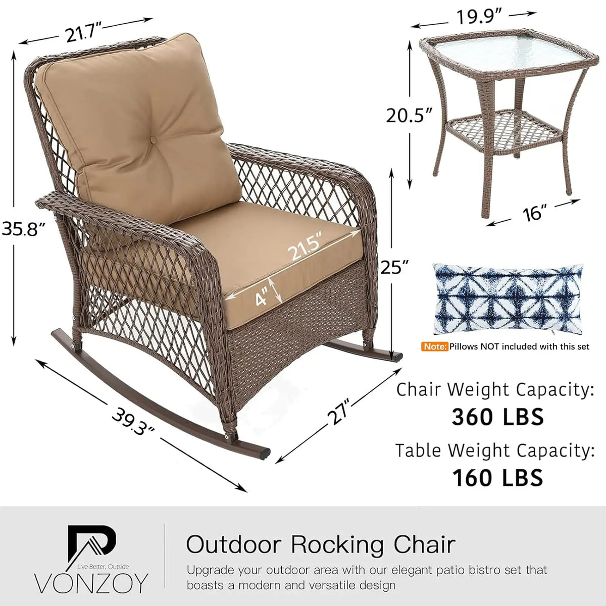 3-Piece Wicker Rocking Bistro Set