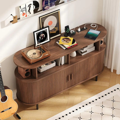 55-Inch Record Player Stand with Charging Station