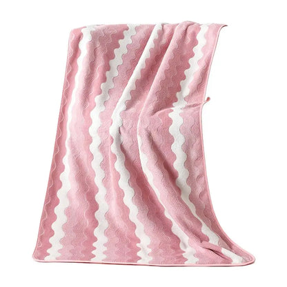 Oversized Striped Coral Fleece Bath Towel