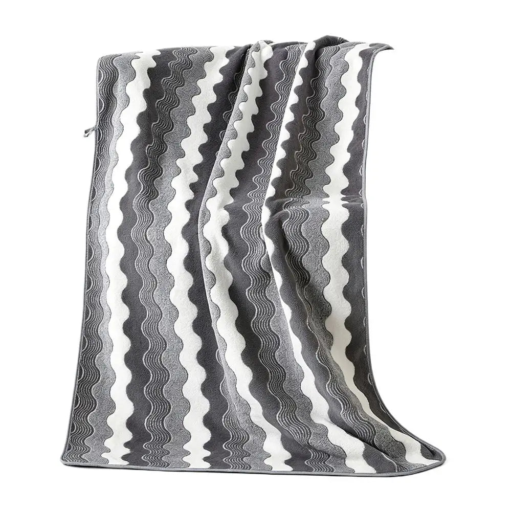 Oversized Striped Coral Fleece Bath Towel