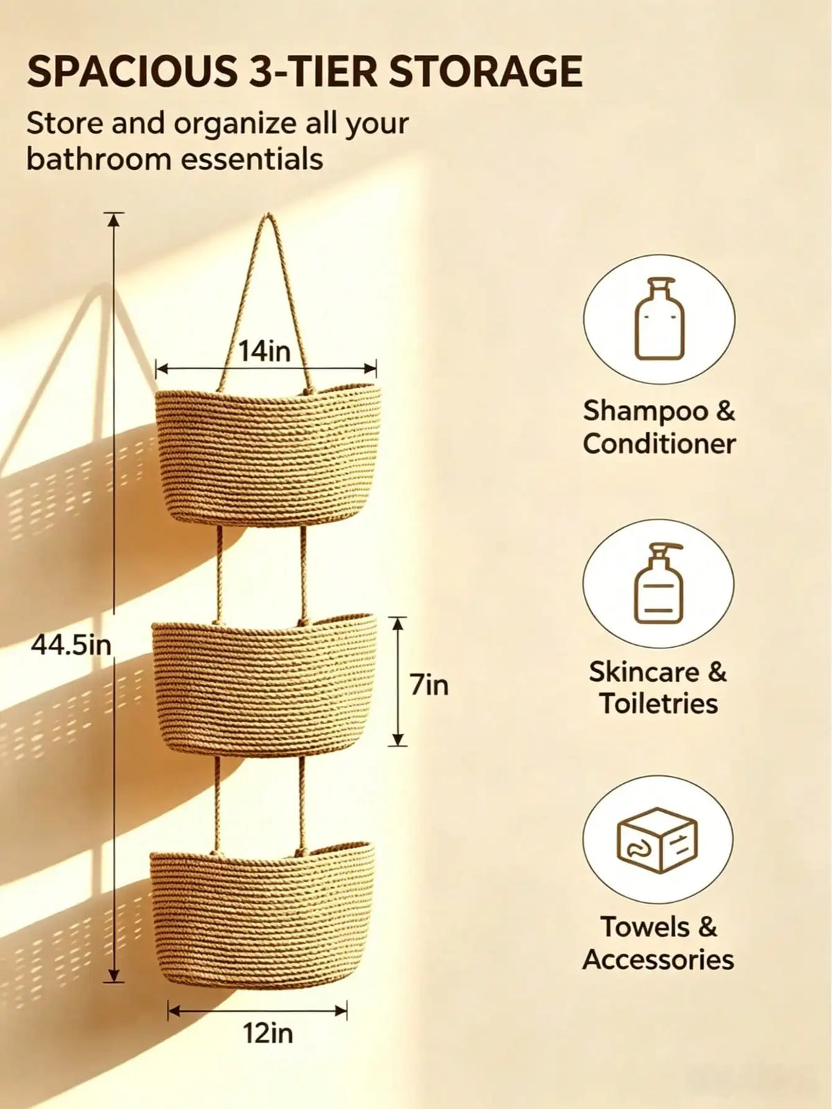 14-Inch Three-Tier Hanging Storage Basket